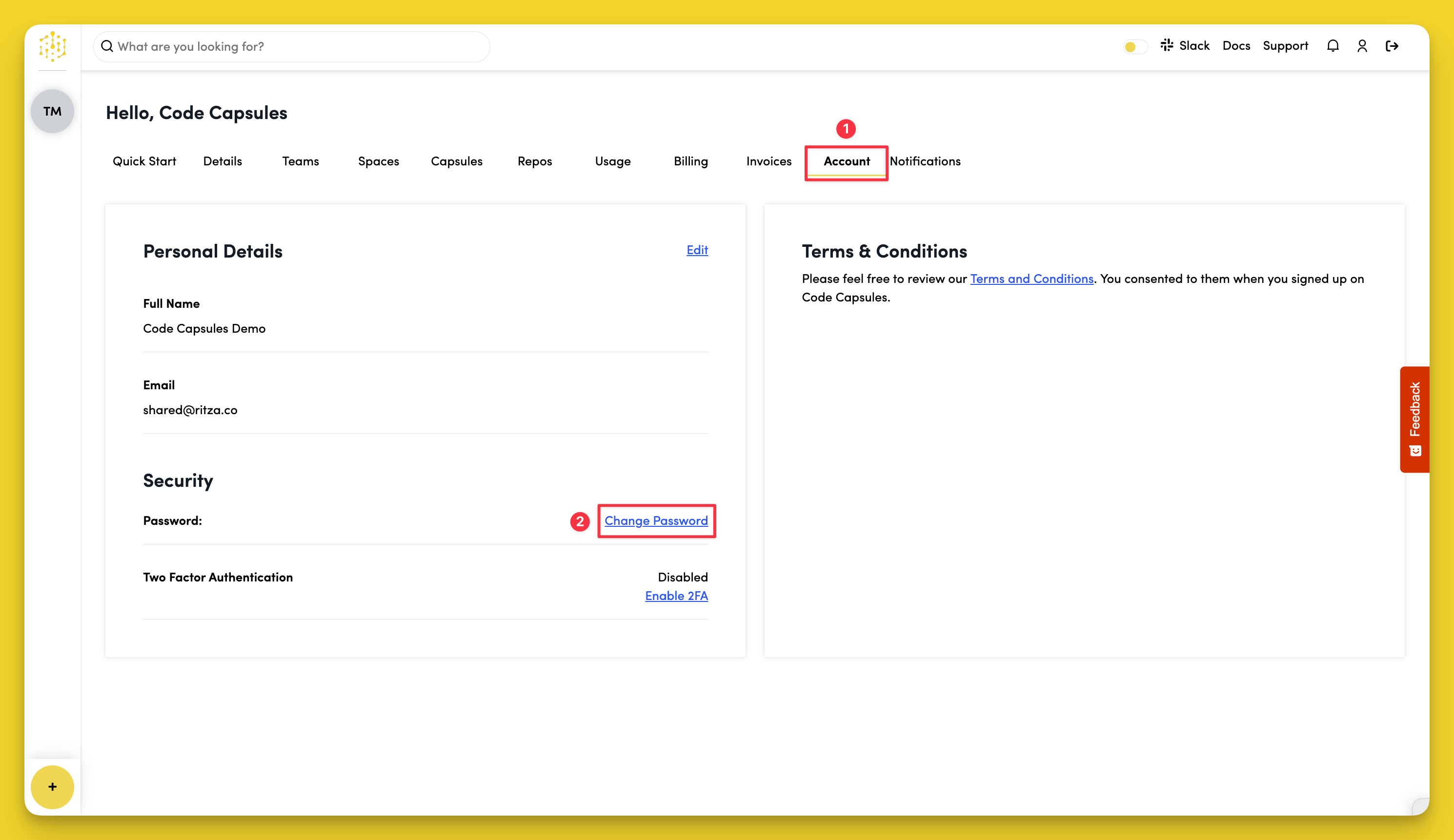 Reset Password In Account Tab