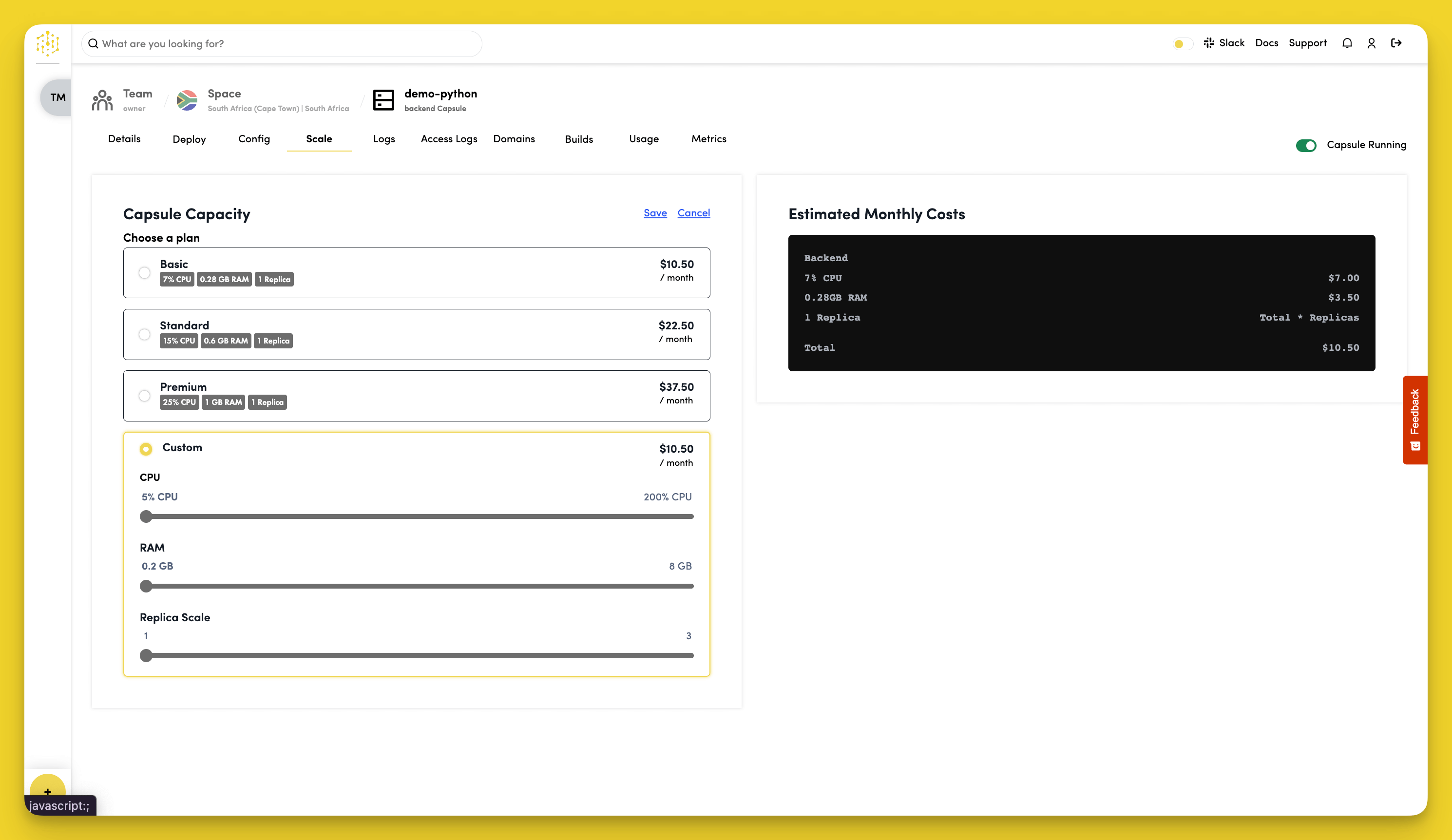 Configure Capsule Capacity