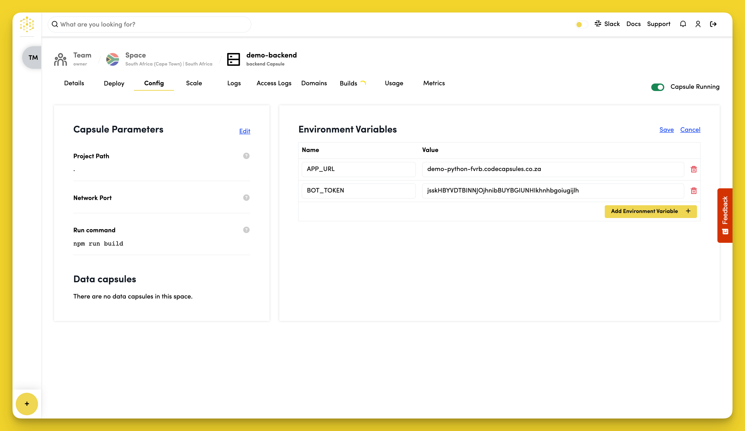 Add a BOT_TOKEN Environment Variable
