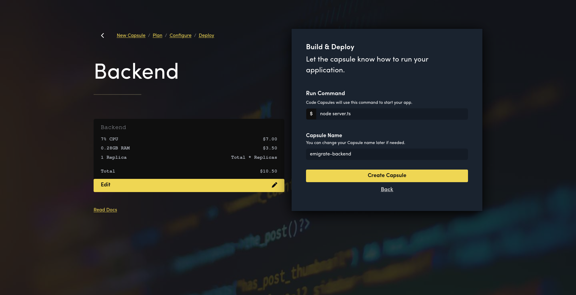Code Capsules Capsule command
