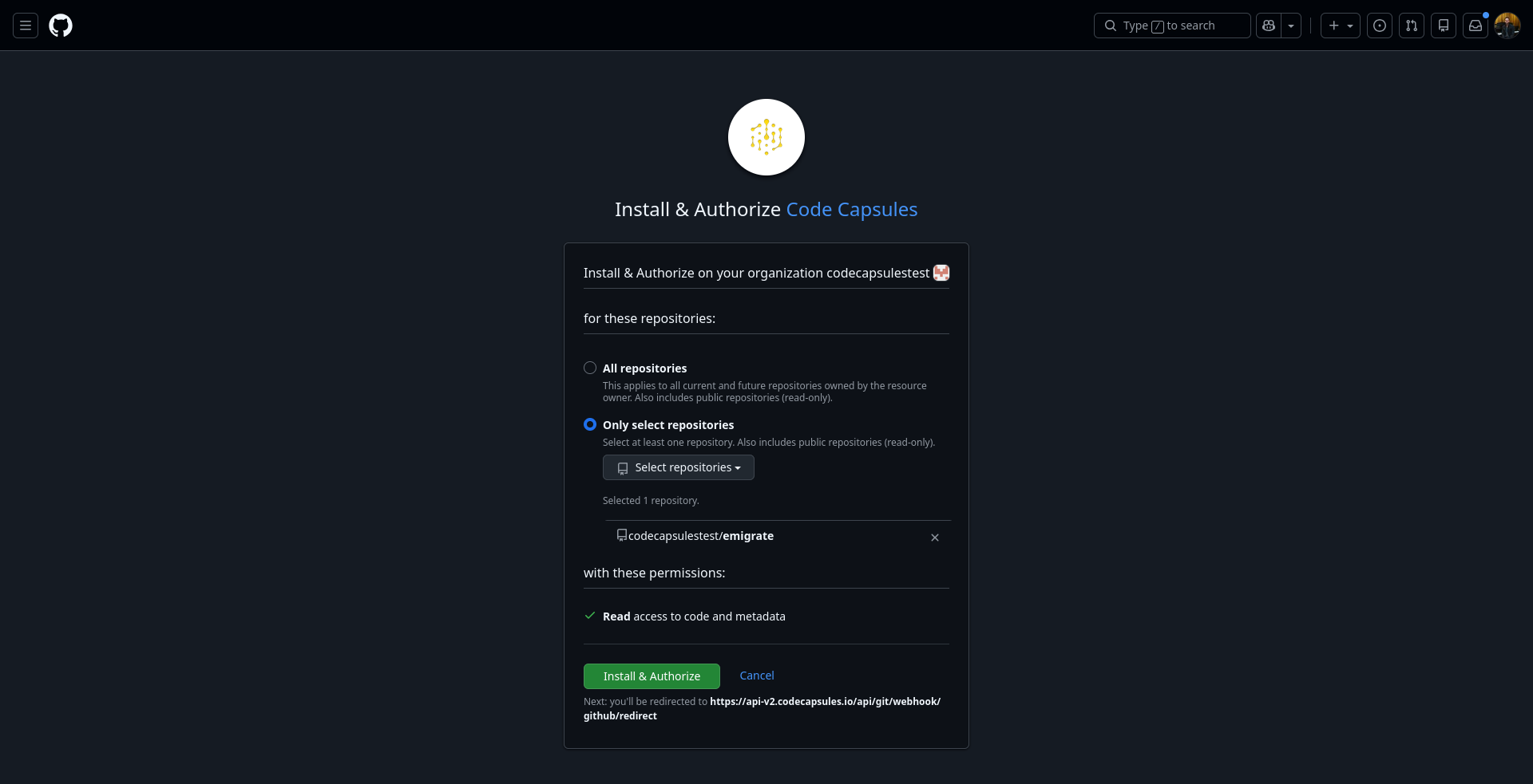 Code Capsules Install GitHub addon